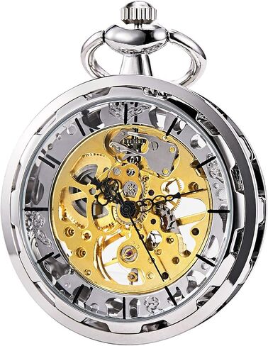 TREEWETO Men's Pocket Watch Hollow Steampunk Skeleton Dial Visible Gears Mechanical Movement Open Face, Silver in Saudi Arabia