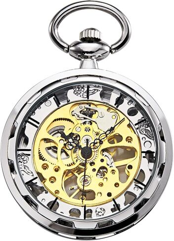 TREEWETO Men's Pocket Watch Hollow Steampunk Skeleton Dial Visible Gears Mechanical Movement Open Face, Silver in Saudi Arabia