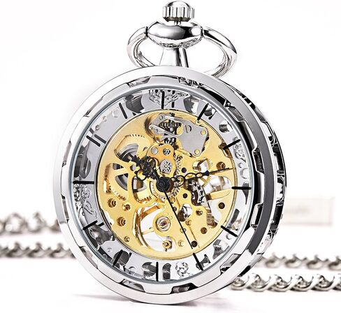 TREEWETO Men's Pocket Watch Hollow Steampunk Skeleton Dial Visible Gears Mechanical Movement Open Face, Silver in Saudi Arabia