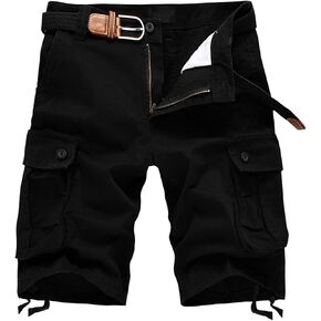 Men?S Long Cargo Shorts Multi Pockets Durable Baggy Work Short-Pant Outdoor Cotton Straight Relaxed Fit Casual Short (Black,38) in Saudi Arabia