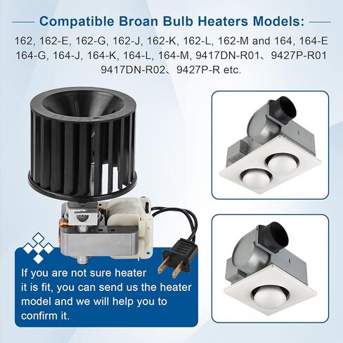 مجموعة منفاخ مروحة بديلة S97009796 لسخانات لمبة الحمام، متوافقة مع Broan 162-E、G、J、K、L、M و164-E、G、J、K、L、M. يستبدل أرقام الأجزاء 97009796، S97009758، S97009796B in Saudi Arabia
