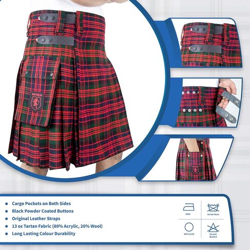 DSS KILTS- Tartan Utility Kilts for Men 13oz Tartan Kilt with Leather Straps and Large Cargo Pockets in Saudi Arabia