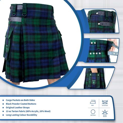 DSS KILTS- نقبة ترتان متعددة الاستخدامات للرجال 13oz نقبة ترتان مع أشرطة جلدية وجيوب كبيرة للشحن in Kuwait
