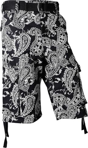 Hat and Beyond Mens Paisley Cargo Shorts Heavyweight Big and Tall Multi Pocket Outdoor Twill Shorts Belt in Saudi Arabia