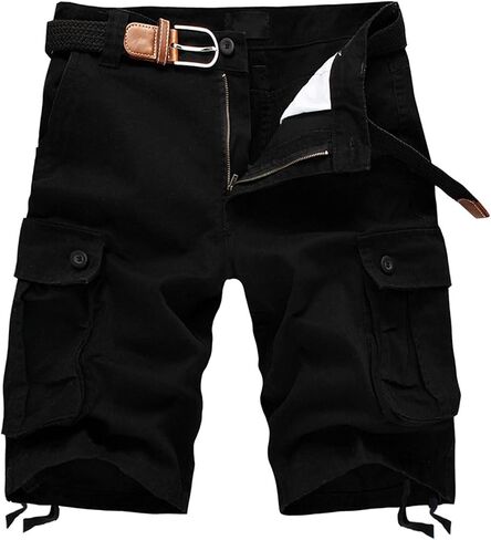 Men?S Long Cargo Shorts Multi Pockets Durable Baggy Work Short-Pant Outdoor Cotton Straight Relaxed Fit Casual Short (Black,38) in Saudi Arabia
