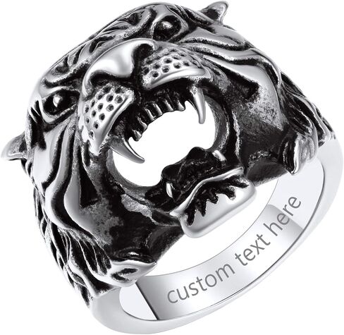 ChainsPro Mens Stunning Tiger Head Rings, Nice Craftmanship, Spiritual Animal Ring, Size #7-#14, 316L Stainless Steel/18K Gold Plated (Send Gift Box) in Kuwait