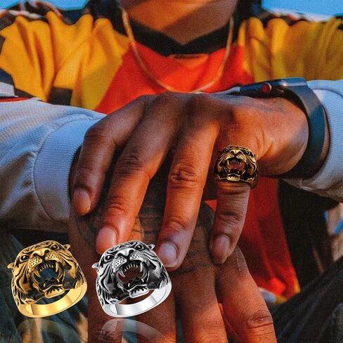 ChainsPro Mens Stunning Tiger Head Rings, Nice Craftmanship, Spiritual Animal Ring, Size #7-#14, 316L Stainless Steel/18K Gold Plated (Send Gift Box) in Kuwait