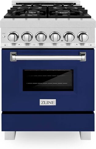 ZLINE 24" 2.8 cu. ft. Dual Fuel Range with Gas Stove and Electric Oven in DuraSnow® Stainless Steel and Blue Gloss Door (RAS-BG-24) in Saudi Arabia