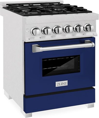 ZLINE 24" 2.8 cu. ft. Dual Fuel Range with Gas Stove and Electric Oven in DuraSnow® Stainless Steel and Blue Gloss Door (RAS-BG-24) in Saudi Arabia