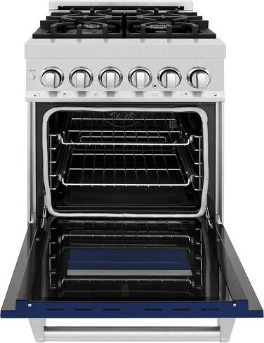 ZLINE 24" 2.8 cu. ft. Dual Fuel Range with Gas Stove and Electric Oven in DuraSnow® Stainless Steel and Blue Gloss Door (RAS-BG-24) in Saudi Arabia