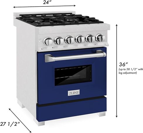 ZLINE 24" 2.8 cu. ft. Dual Fuel Range with Gas Stove and Electric Oven in DuraSnow® Stainless Steel and Blue Gloss Door (RAS-BG-24) in Saudi Arabia