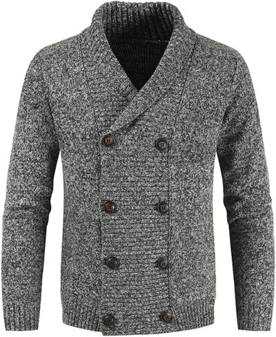 JadeRich Men's Double Breasted Shawl Collar Cardigan Sweaters Casual Button Down Sweater in Kuwait