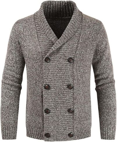 JadeRich Men's Double Breasted Shawl Collar Cardigan Sweaters Casual Button Down Sweater in Kuwait