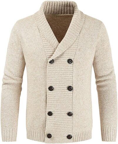 JadeRich Men's Double Breasted Shawl Collar Cardigan Sweaters Casual Button Down Sweater in Kuwait