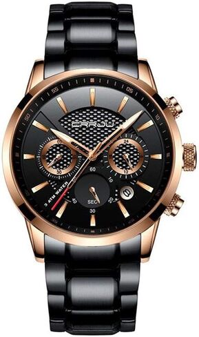 CRRJU Brand Men's Business Casual Chronograph Quartz Waterproof Wristwatch Black Stainless Steel Strap in Saudi Arabia