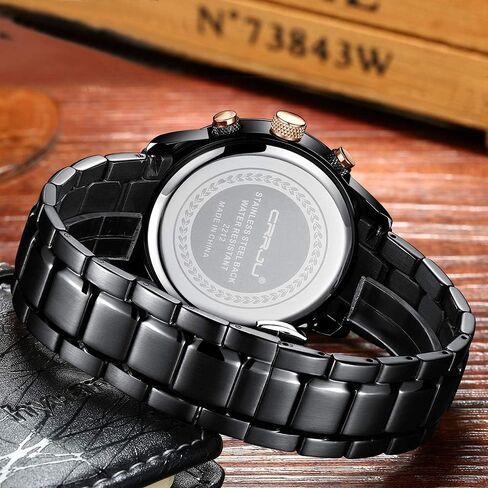 CRRJU Brand Men's Business Casual Chronograph Quartz Waterproof Wristwatch Black Stainless Steel Strap in Saudi Arabia
