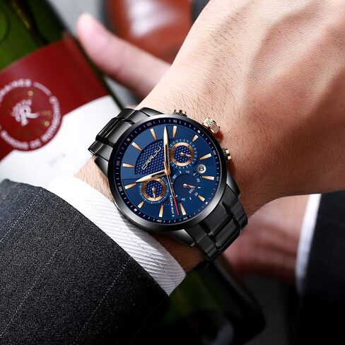 CRRJU Brand Men's Business Casual Chronograph Quartz Waterproof Wristwatch Black Stainless Steel Strap in Saudi Arabia