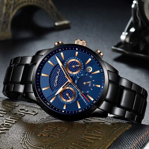 CRRJU Brand Men's Business Casual Chronograph Quartz Waterproof Wristwatch Black Stainless Steel Strap in Saudi Arabia