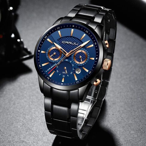 CRRJU Brand Men's Business Casual Chronograph Quartz Waterproof Wristwatch Black Stainless Steel Strap in Saudi Arabia