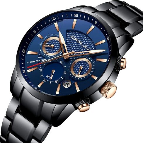 CRRJU Brand Men's Business Casual Chronograph Quartz Waterproof Wristwatch Black Stainless Steel Strap in Saudi Arabia