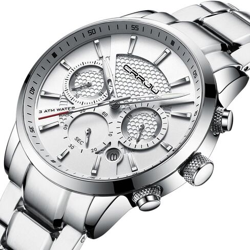 CRRJU Brand Men's Business Casual Chronograph Quartz Waterproof Wristwatch Black Stainless Steel Strap in Saudi Arabia