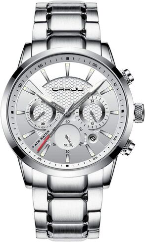 CRRJU Brand Men's Business Casual Chronograph Quartz Waterproof Wristwatch Black Stainless Steel Strap in Saudi Arabia