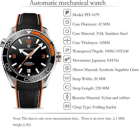 Men's Wrist Watch Pagani Design Automatic Mechanical Stainless Steel Sports Diving Watch NH35 Movement, Sapphire Glass,Nylon Rubber Strap, Brand Elegant Watch for Men in Saudi Arabia