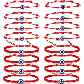 SONNYX 16 Set Evil Eye String Kabbalah Bracelets 7 Knots Bracelets Adjustable Hand-Woven Red Rope Cord Thread Braided Bracelet Protection Lucky Amulet Bracelet for Women Men in Kuwait