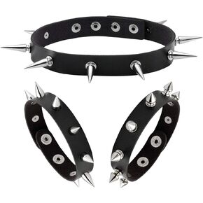 Manfnee Punk Gothic Bracelet Spike Rivet Cuff Bangle Metal Studded Wristband Necklace Adjustable in Saudi Arabia