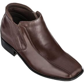 CALDEN Men's Invisible Height Increasing Elevator Shoes - Premium Leather Zipper Dress Boots - 3.2 Inches Taller