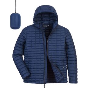 33,000ft Men's Thermolite Packable Hooded Quilted Puffer Jacket, Lightweight Warm Puffy Insulated Winter Coat
