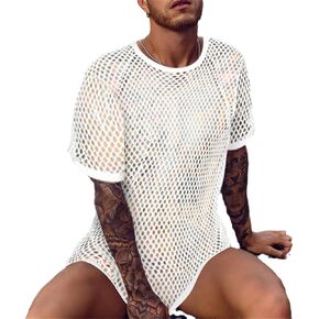 Black Sexy Fishnet See Through T Shirt Men 2022 Short Sleeve Workout T Shirt Men Mesh Transparent Tee Shirt in Saudi Arabia