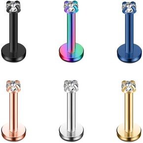 Ruifan 2mm Clear CZ Gem Internally Threaded Mix Color Labret Monroe Lip Ring Tragus Nail Helix Earring Stud Barbell Piercing Jewelry 16G 8mm 6pcs in Saudi Arabia