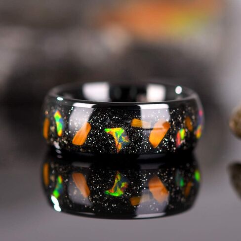 THREE KEYS JEWELRY 8mm Galaxy Tungsten Wedding Rings for Men with Created-opal & Tiger-Eye-Stone Inlay in Saudi Arabia