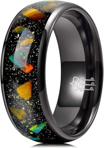 THREE KEYS JEWELRY 8mm Galaxy Tungsten Wedding Rings for Men with Created-opal & Tiger-Eye-Stone Inlay in Saudi Arabia