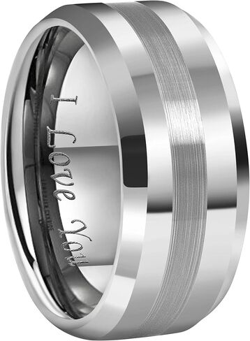 CROWNAL 6mm 8mm 10mm Silver/Gold Tungsten Carbide Wedding Band Ring Engraved I Love You Men Women Brushed Strip Beveled Edge Size 4 to 17 in Saudi Arabia