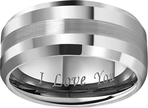 CROWNAL 6mm 8mm 10mm Silver/Gold Tungsten Carbide Wedding Band Ring Engraved I Love You Men Women Brushed Strip Beveled Edge Size 4 to 17 in Saudi Arabia