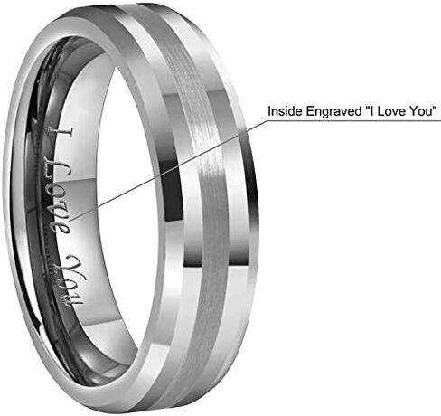 CROWNAL 6mm 8mm 10mm Silver/Gold Tungsten Carbide Wedding Band Ring Engraved I Love You Men Women Brushed Strip Beveled Edge Size 4 to 17 in Saudi Arabia