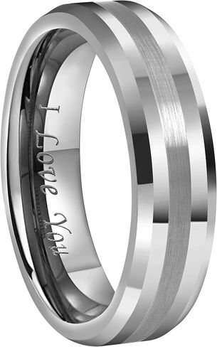 CROWNAL 6mm 8mm 10mm Silver/Gold Tungsten Carbide Wedding Band Ring Engraved I Love You Men Women Brushed Strip Beveled Edge Size 4 to 17 in Saudi Arabia