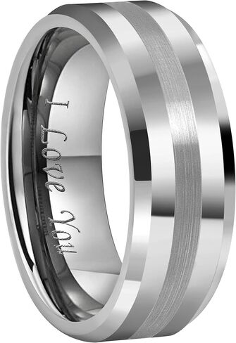 CROWNAL 6mm 8mm 10mm Silver/Gold Tungsten Carbide Wedding Band Ring Engraved I Love You Men Women Brushed Strip Beveled Edge Size 4 to 17 in Saudi Arabia