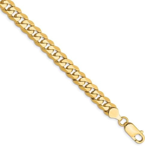 Solid 14k Yellow Gold 7.25mm Beveled Curb Cuban Link Bracelet - with Secure Lobster Lock Clasp in Saudi Arabia