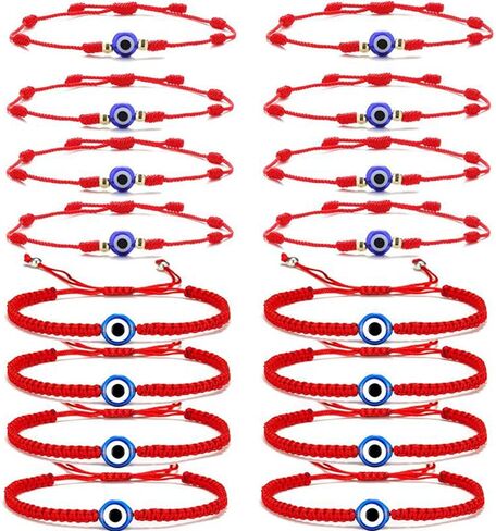 SONNYX 16 Set Evil Eye String Kabbalah Bracelets 7 Knots Bracelets Adjustable Hand-Woven Red Rope Cord Thread Braided Bracelet Protection Lucky Amulet Bracelet for Women Men in Kuwait