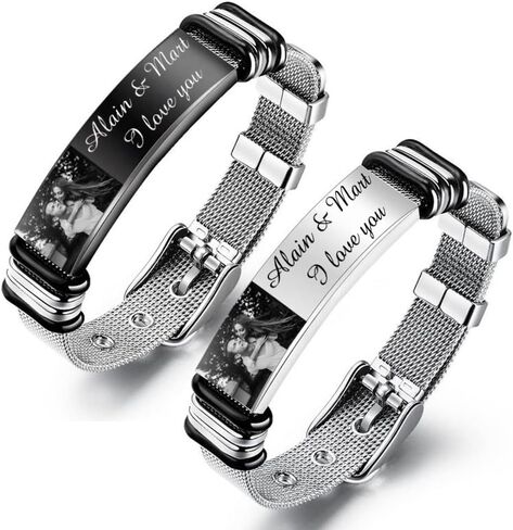 Lovejewelry Personalized Name Photo Bracelet for Men Customized Picture Bracelet Gifts for Boyfriend Husband Brother Father in Saudi Arabia
