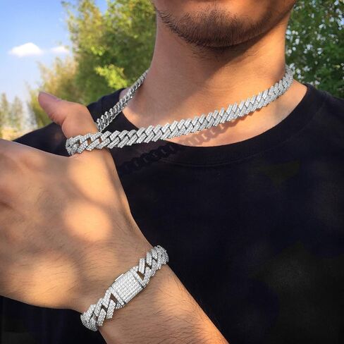 سوار Luxfine 12 مم كوبي لا يسبب الحساسية 14 قيراط مطلي بالذهب الحقيقي مثلج خارج الهيب هوب مجوهرات 5A+ إعداد شوكة زركونيا مكعب للرجال والنساء هدية عيد الميلاد وعيد الميلاد in Kuwait