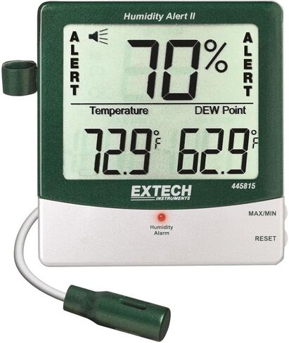 Extech 445815 Hygro-Thermometer Humidity Alert with Dew Point; Large, Easy-to-read Triple LCD Displays % Relative Humidity, Temperature and Dew Point; Probe Clips Onto Meter or Extends on 18" Cable in Saudi Arabia
