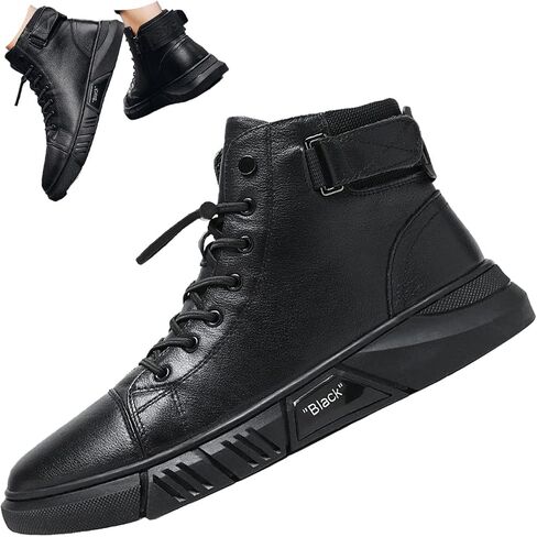Men Black Italian High-Top Casual Leather Boots,Fall Winter Waterproof Non-slip Shock-absorbing Business Martin Ankle Boots in Kuwait