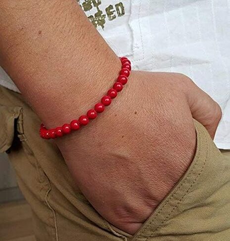 RED Coral Bracelet Mens Wumens Bracelets Mens Jewelry Genuine Coral Bracelet Beaded Bracelet Bracelet Men 6mm Beadeds by Gemswholesale in Saudi Arabia