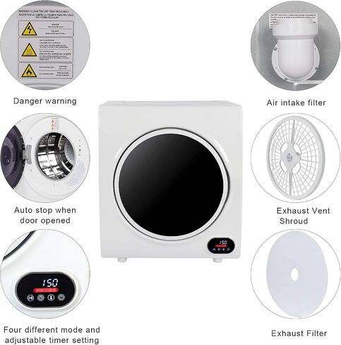 Winado Compact Laundry Dryer 9lbs Capacity, 2.6 cu.ft Portable Clothes Dryer, Front Load Dryer w/LED Control Screen, Stainless Steel Drum for Apartment Home Dorm 110V 1400W in Kuwait