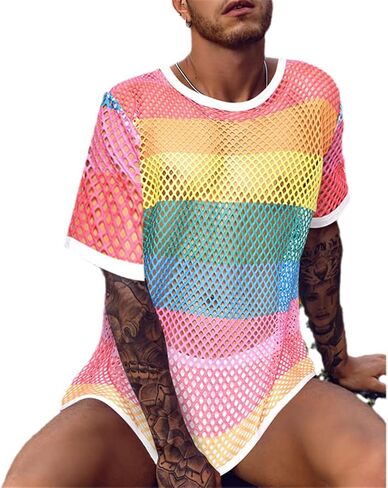 Black Sexy Fishnet See Through T Shirt Men 2022 Short Sleeve Workout T Shirt Men Mesh Transparent Tee Shirt in Kuwait