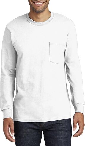 JustBlanks Mens 100% Cotton Casual Tall Long Sleeves Regular Fit Essential Pocket T-Shirt in Saudi Arabia